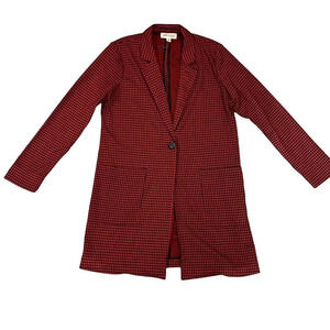 Philosophy Women's Red & Black Long Houndstooth‎ Blazer Jacket Size Small
